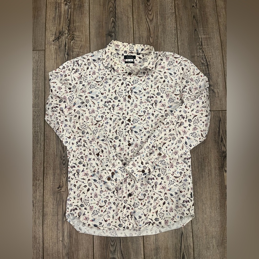 Matinique Slim Fit Button‑Down Shirt – Size M – Whimsical Balloon & Bird Print